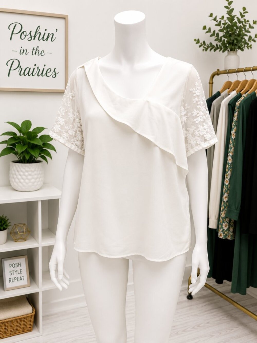 4 for $25 🤍 SHEIN Curve White Ruffle Lace Sleeve Blouse | 2XL 🤍